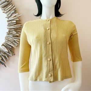 VINTAGE shirt cropped button down cardigan sweater with gold threads.